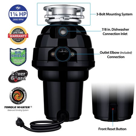 Wastemaid 1-1/4 HP Garbage Disposal Anti-Jam and Corrosion Proof with Odor Guard and Silver Guard 10-US-WM-658-3B